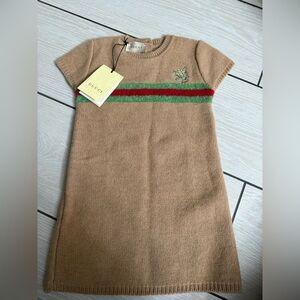 Brand new Gucci Kids  Tan Dress with Red and Green Accents